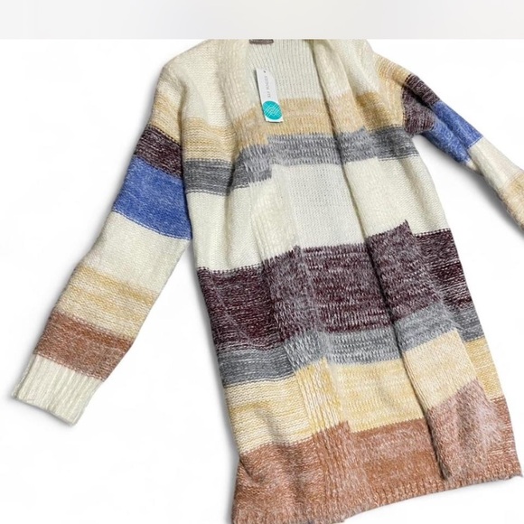 Evolution by Cyrus NWTGS Chic‎ Striped Cardigan in Cream, Blue, and Brown - Picture 2 of 4